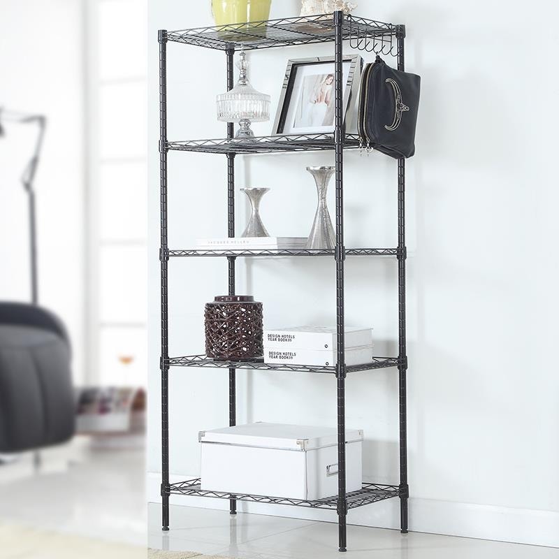 5-Shelf Adjustable Floor Standing Carbon Steel Storage Rack Black