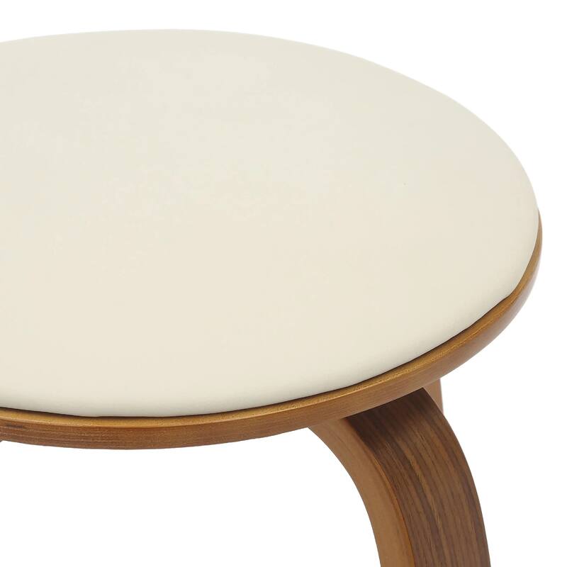 Pelya Leather Swivel Round Counter Stool with Wood Legs and Chrome Footrest for Kitchen Island or Dining Area Set of 2