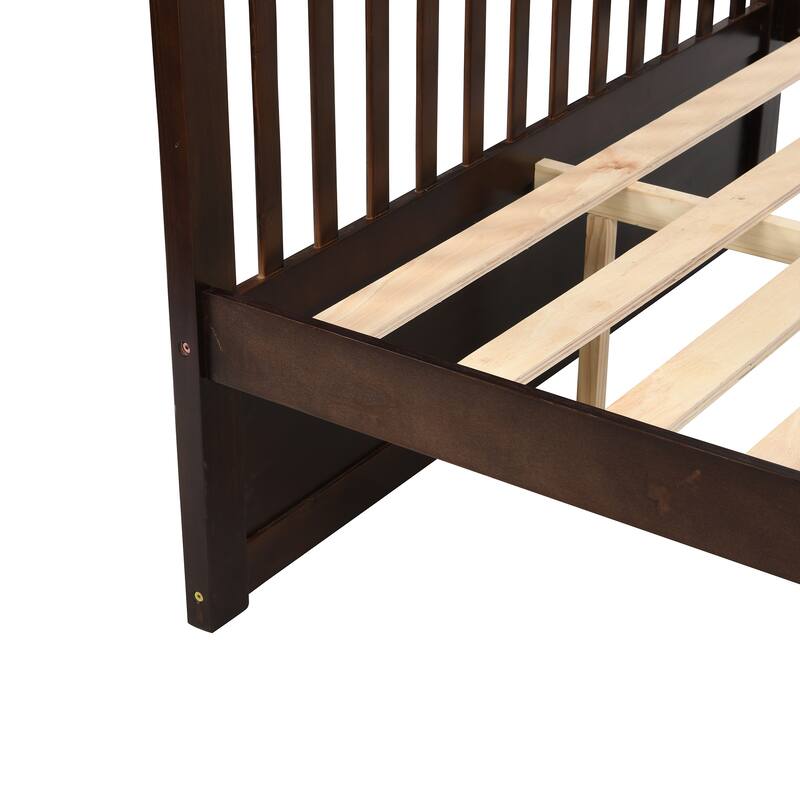Twin Over Full Bunk Bed with Storage Drawers, Wooden Bunk Bed with Ladder and Safety Guard Rails -Espresso