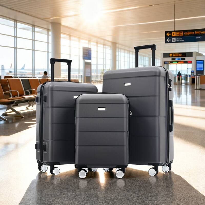Hardshell Lightweight Luggage Sets 3 Piece Double Spinner Wheels Suitcase with Handle Password Lock, 20"+24"+28" Luggages