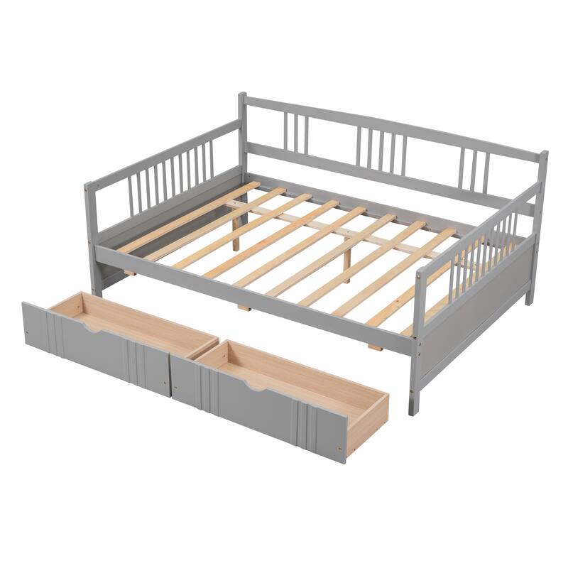 Full Size Daybed Wood bed with Two Drawers,Gray
