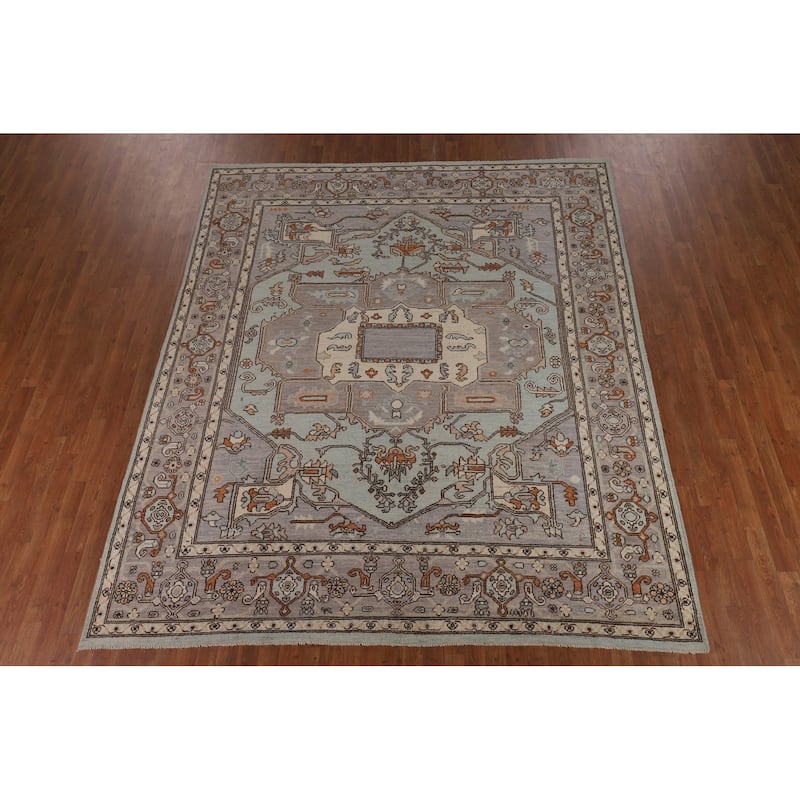 Light Blue Oushak Vegetable Dye Rug Hand-Knotted Oriental Wool Carpet - 8'5"x 10'2"