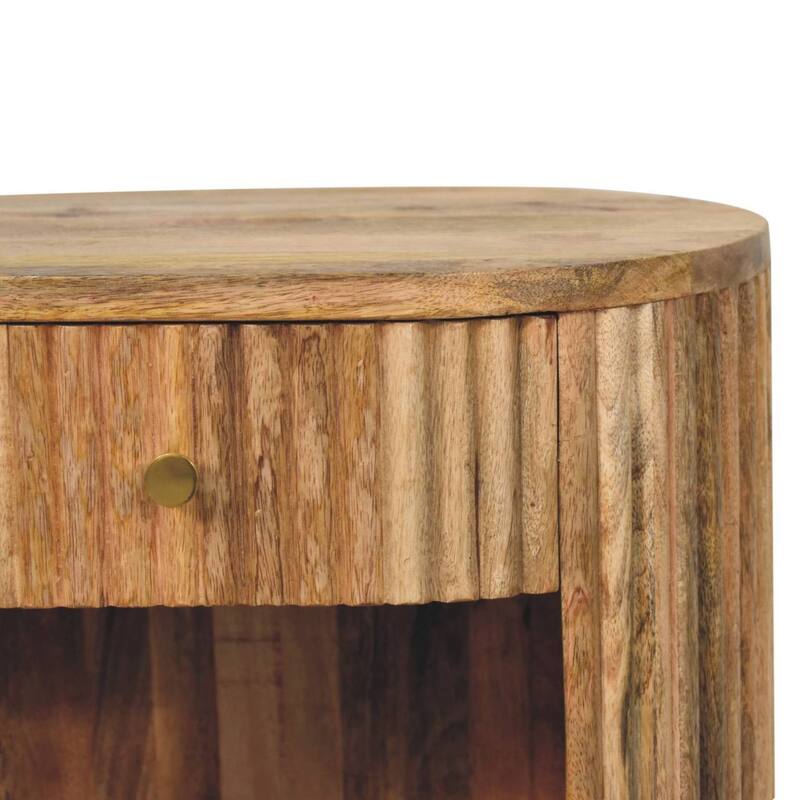 HomeRoots 23" Natural Solid Wood Oval Ribbed Texture One Drawer Nightstand