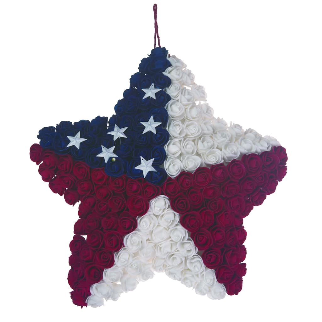 Transpac Floral 18 in. Patriotic Silk Rose Star Decor - Multi