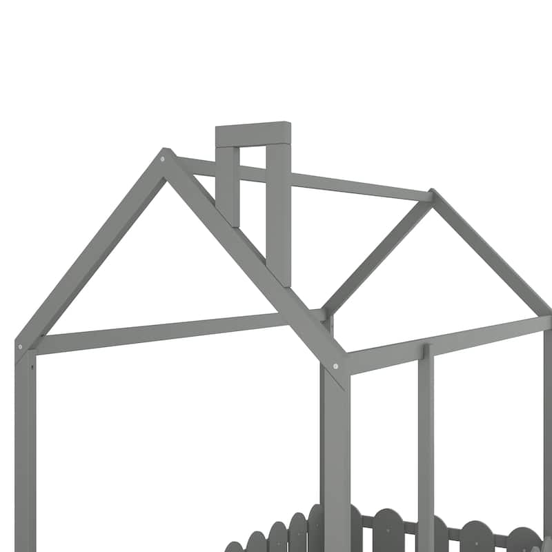 Wood House Bed Frame with Fence
