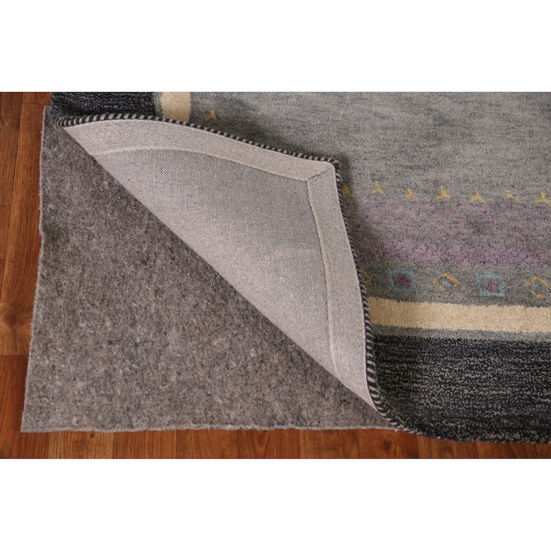 Gray Gabbeh Indian Area Rug Handmade Geometric Wool Carpet - 5'3" x 7'7"
