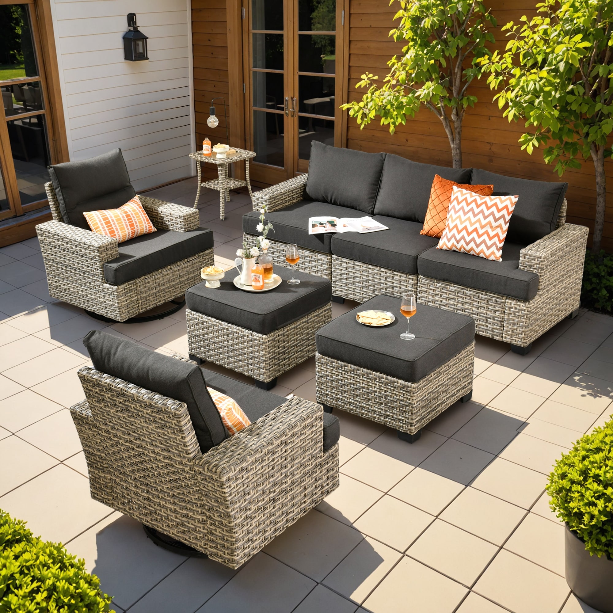 OVIOS 8-Piece T Shaped Seat Swivel Chair Patio Conversation Set