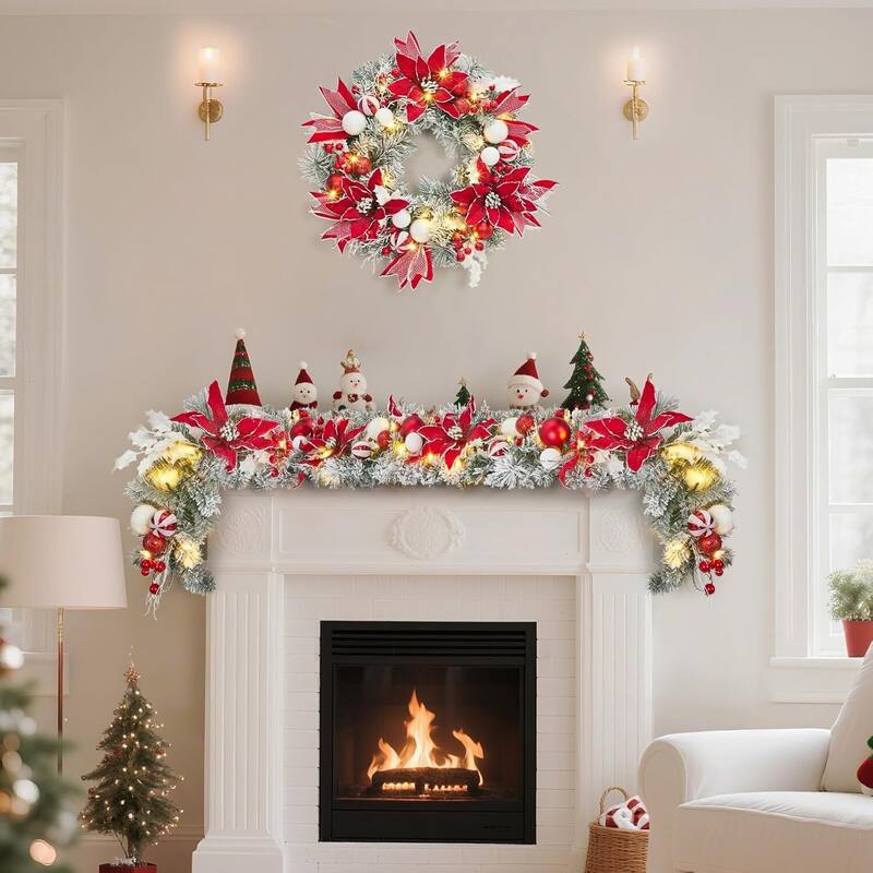 6FT Pre-Lit Christmas Battery Operated Xmas Garland, Red+Gold - N/A