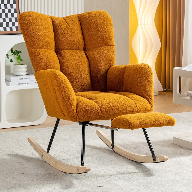 Fabric Rocking Chair With Adjustable Footrest - Caramel Teddy