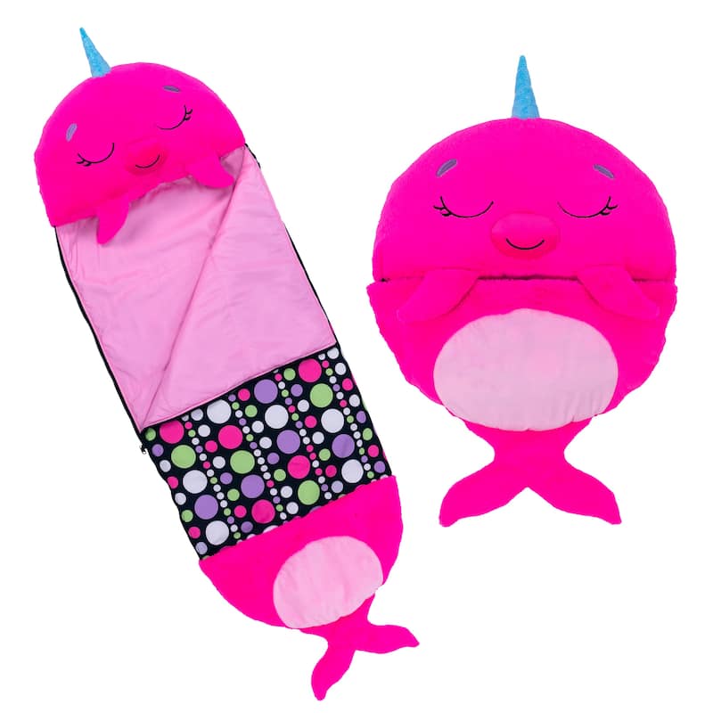 Happy Nappers: Pillow & Sleepy Sack: Large - Neil The Pink Narwhal - 7+