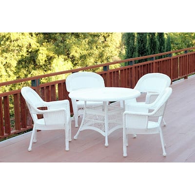 Outdoor Dining Set 5 Piece Patio Furniture Resin Table & Chairs Modern White