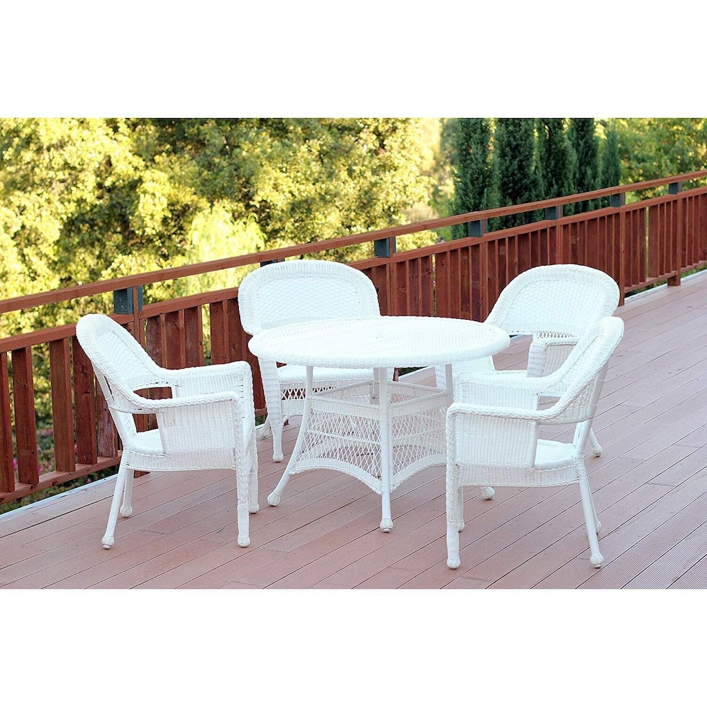 Outdoor Dining Set 5 Piece Patio Furniture Resin Table & Chairs Modern White