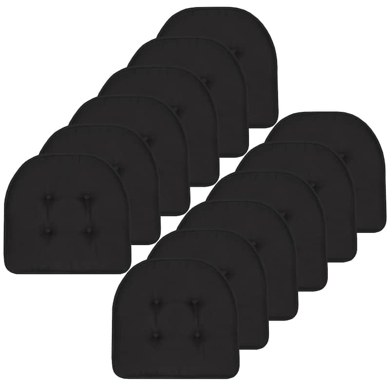 Sweet Home Collection Solid Color U-Shaped Memory Foam Chair Cushions - 16"x17" - Set of 12 - Black