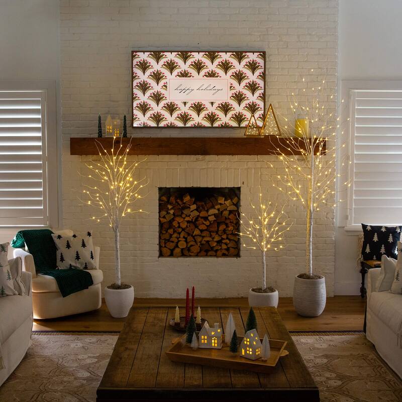 4-ft 6-ft 8-ft Pre-Lit Artificial White Birch Trees with LED Lights