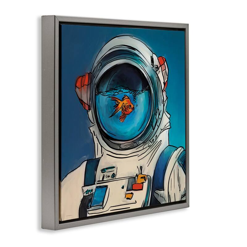 Stupell Goldfish Astronaut Suit Framed Floater Canvas Wall Art Design By Kamdon Kreations