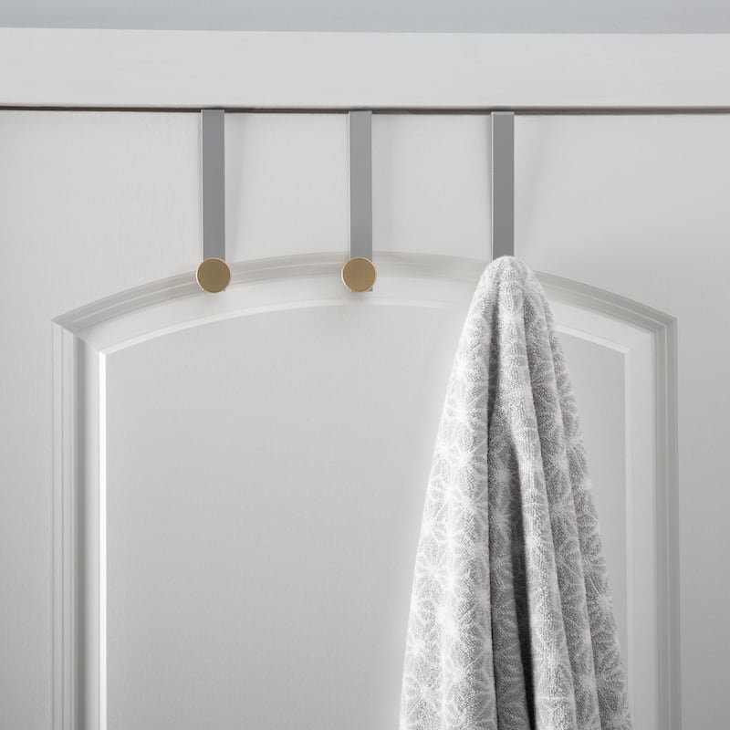 Elle Décor 3 Pack Single Over the Door Hooks in Grey - 1.2"x 3.3"x 6.3"