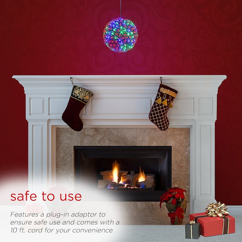 Alpine Corporation 8"H Indoor/Outdoor Christmas Flashing Sphere Hanging Ornament with LED Lights