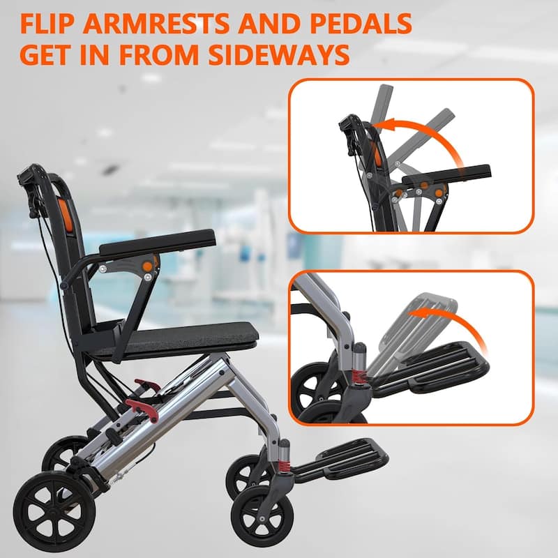 Ultra Lightweight Elderly Transport Wheelchair Portable Lightweight Folding