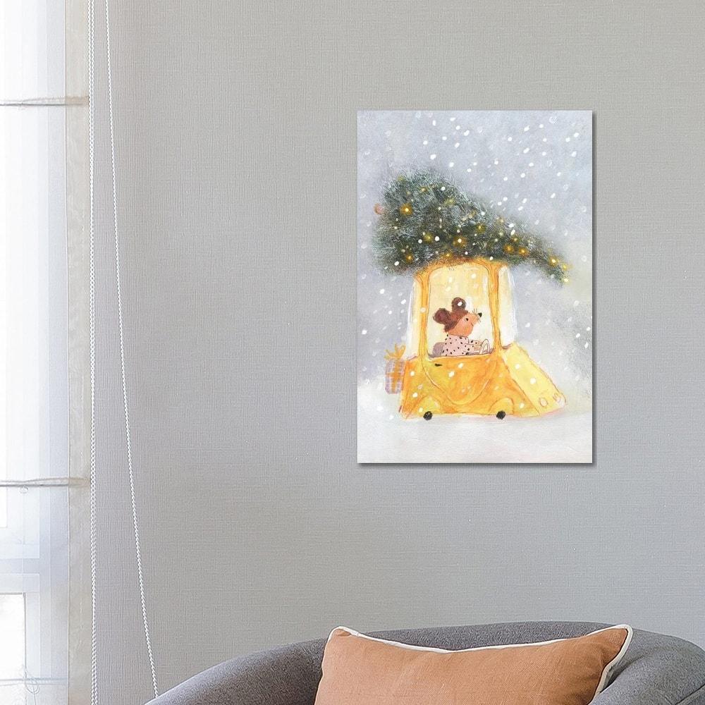iCanvas "Little Mouse Carrying Christmas Tree On The Top Of The Car" by Natalia Shaloshvili Canvas Print