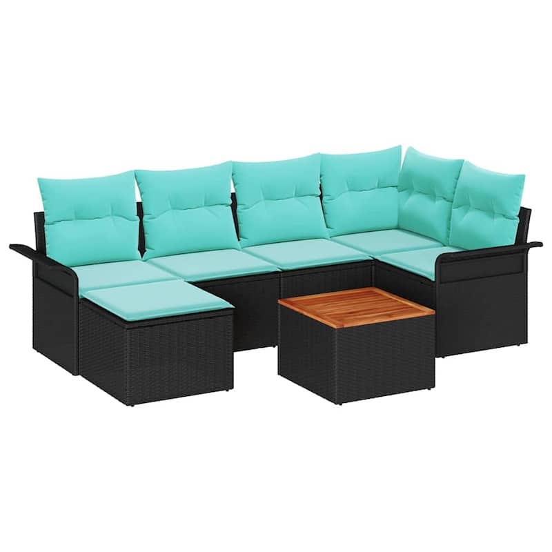 vidaXL 7 Garden Sofa Set with Cushions Black Poly Rattan - 95.9 x 52.2 x 27.2