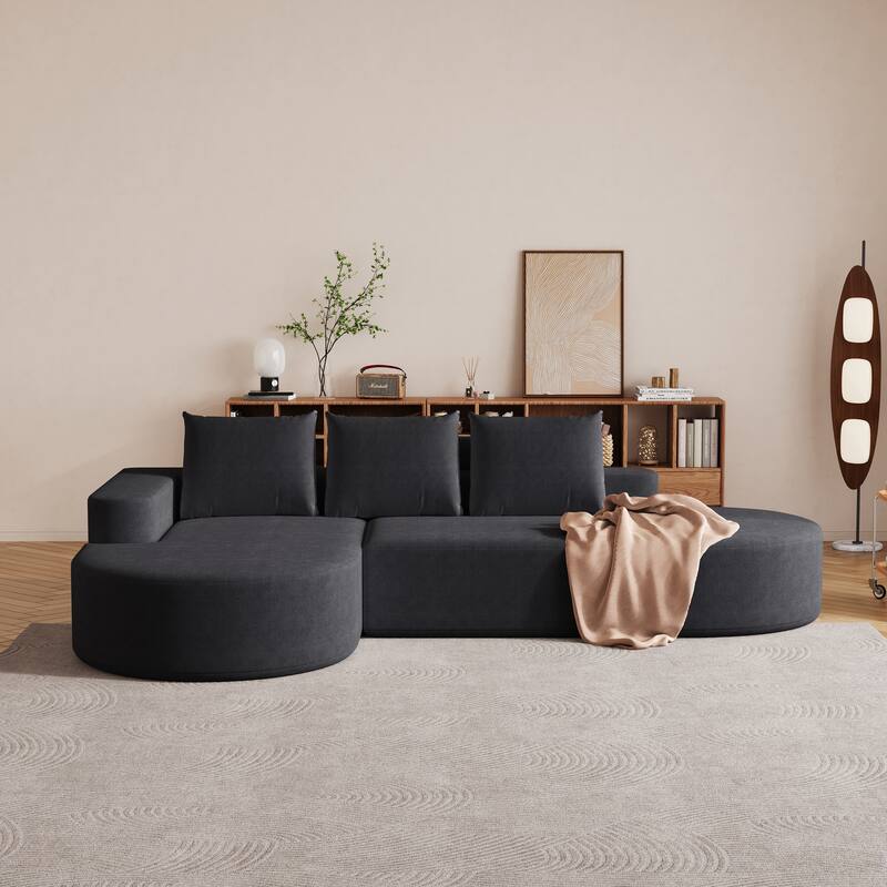 L Shaped Modular Curved Sectional Sofa, Chenille Upholstered 3 Seat Sofa, Corner Sofa with 3 Pillows for Living Room, Bedroom