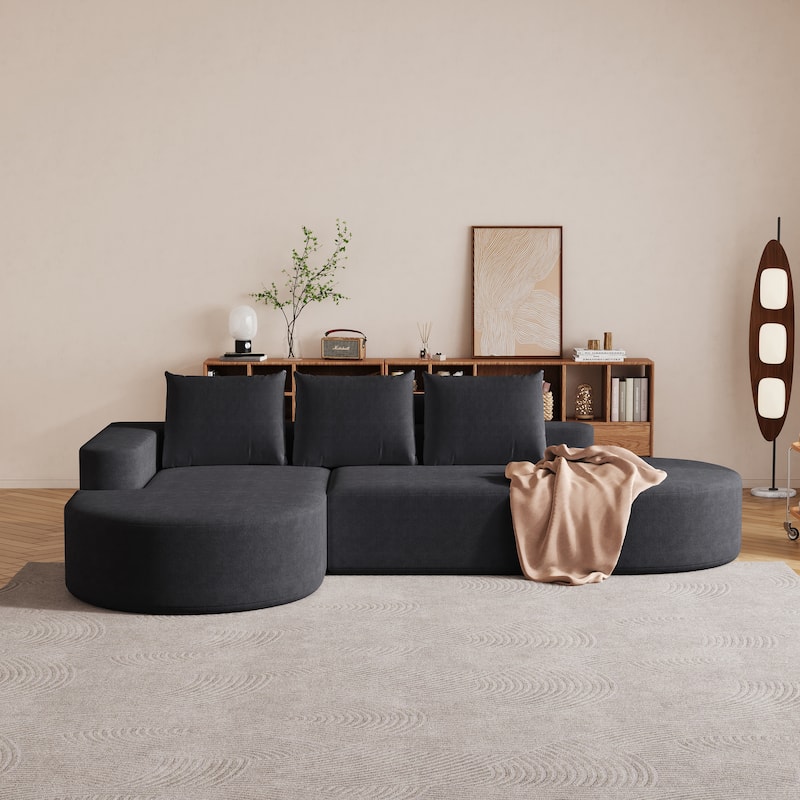 Roomfitters 108.5" Modern Curved Chenille Sectional Sofa, Modular L-Shaped Couch with 3 Pillows - Black - Left Hand Facing