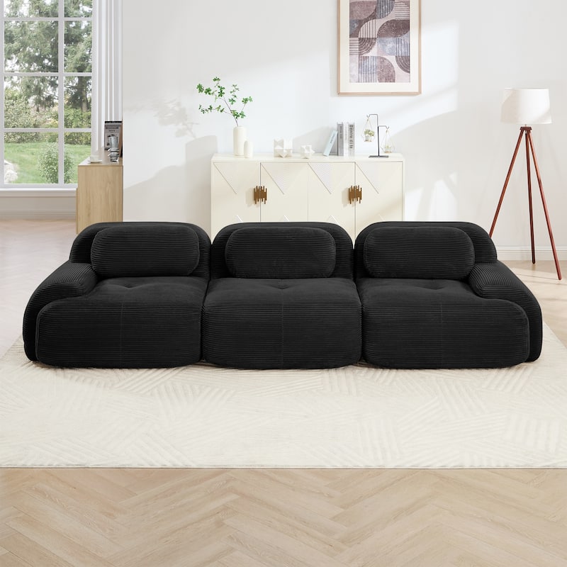 Anmytek Modern 3 Seat Black Modular Corduroy Sofa No Assembly Sectional Couch