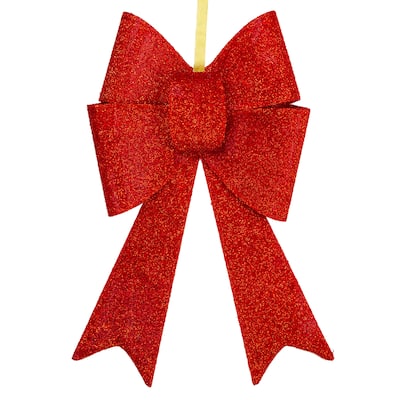 26" LED Lighted Red Tinsel Bow Christmas Decoration
