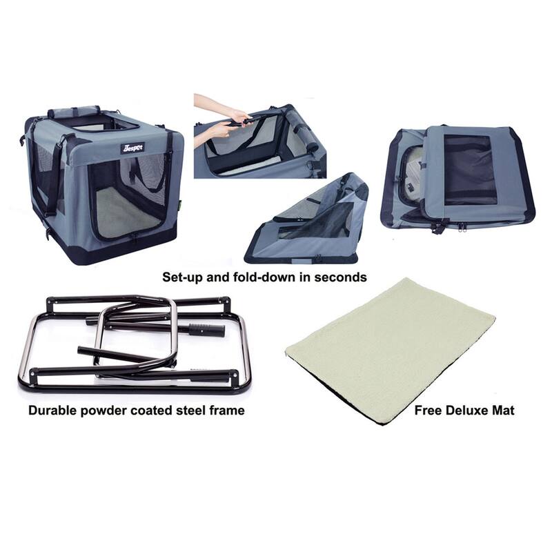 JESPET Indoor & Outdoor 3-Door Collapsible Soft-Sided Dog Crate