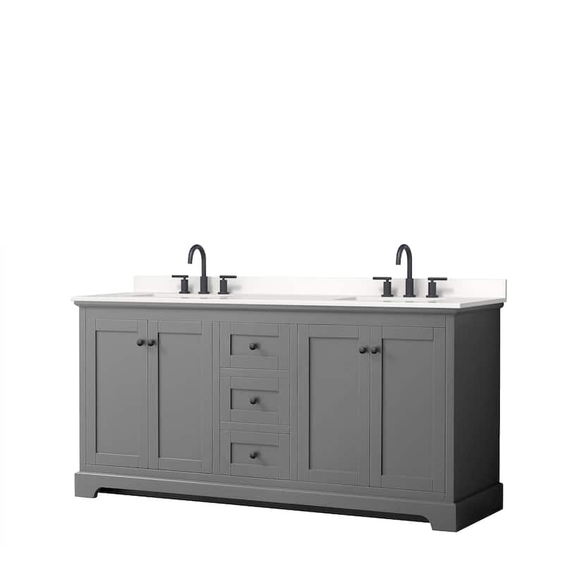 Avery 72-inch Double Vanity, Quartz Top - Dark Gray, Black Trim, White Quartz Top