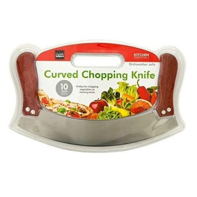 Shop 10 Curved Stainless Steel Blade Chopping Knife With Double Wooden Handles Brown Overstock 31638379