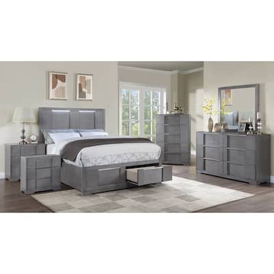 Furniture of America Tona Contemporary 6-Piece Grey Wood Storage Platform Bedroom Set with LED Lights