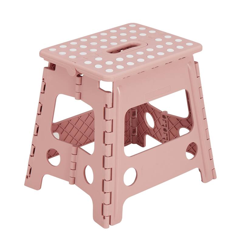 Javlergo 11/13 inch Folding Step Stool, Heavy Duty Plastic Foldable Step Stool for Kids and Adults - Pink - 13"
