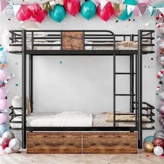 Twin XL Metal Bunk Bed with Storage Drawers
