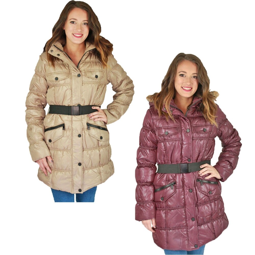 Shop Urban Republic Juniors Long Belted Puffer Faux Down Winter