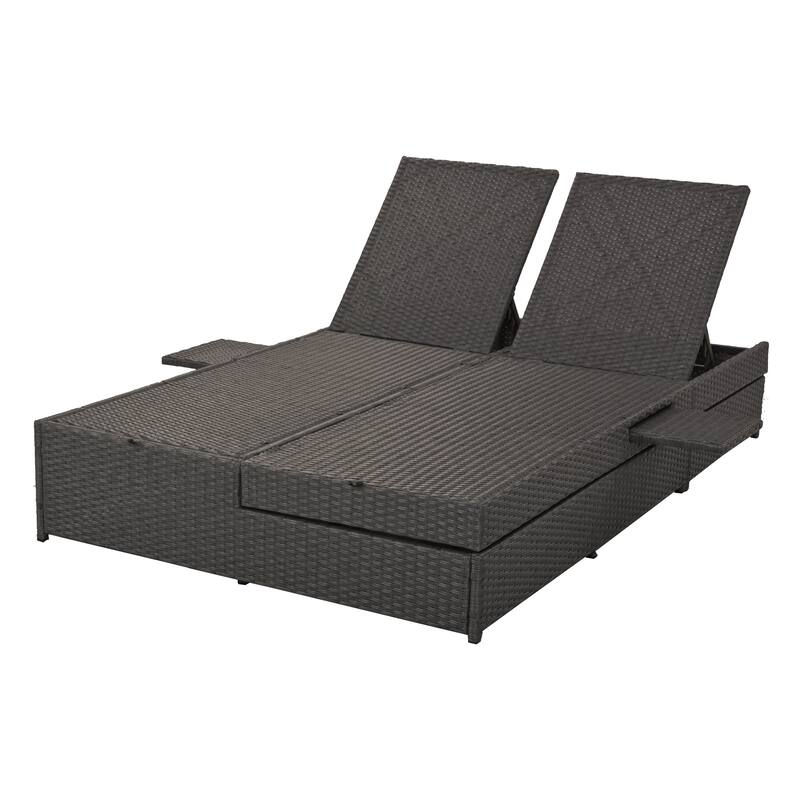 Outdoor Patio Rattan Double Daybed Sunbed with Adjustable Backrest and Seat