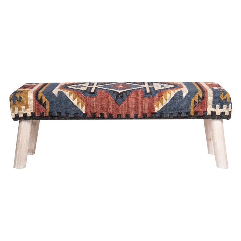 HERAT ORIENTAL Handmade Kilim Upholstered Bench - 16"x18"x48"