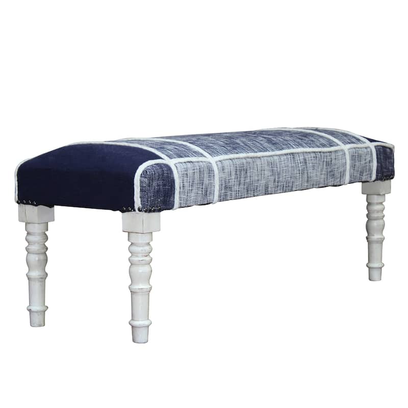 Sevita Minimal Modern Plaid Bench with White Legs 16"W x 47"L x 18"H - 16"W x 47"L x18"H