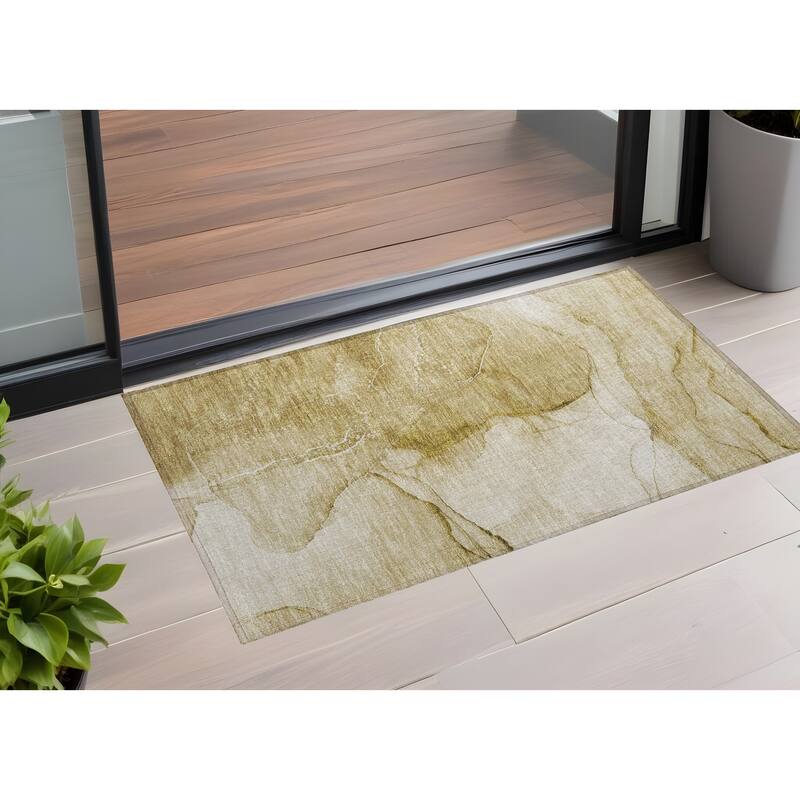 Elfi Artistic Abstract Weather Resistant Timeless Fusion Outdoor Rug - 2' x 3' - Beige