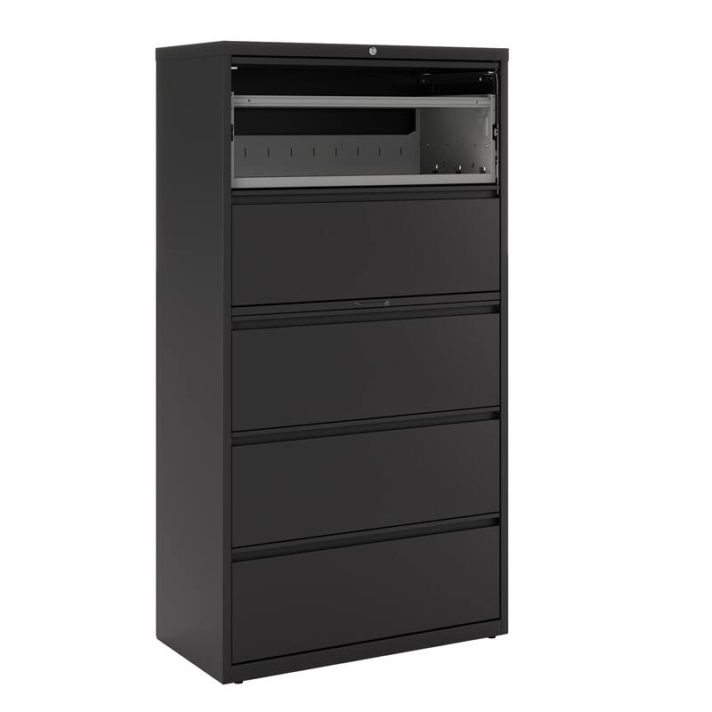 Hirsh 36-in Wide HL10000 Series 5 Drawer Lateral File Cabinet with Posting Shelf and Roll-Out Binder Storage, White