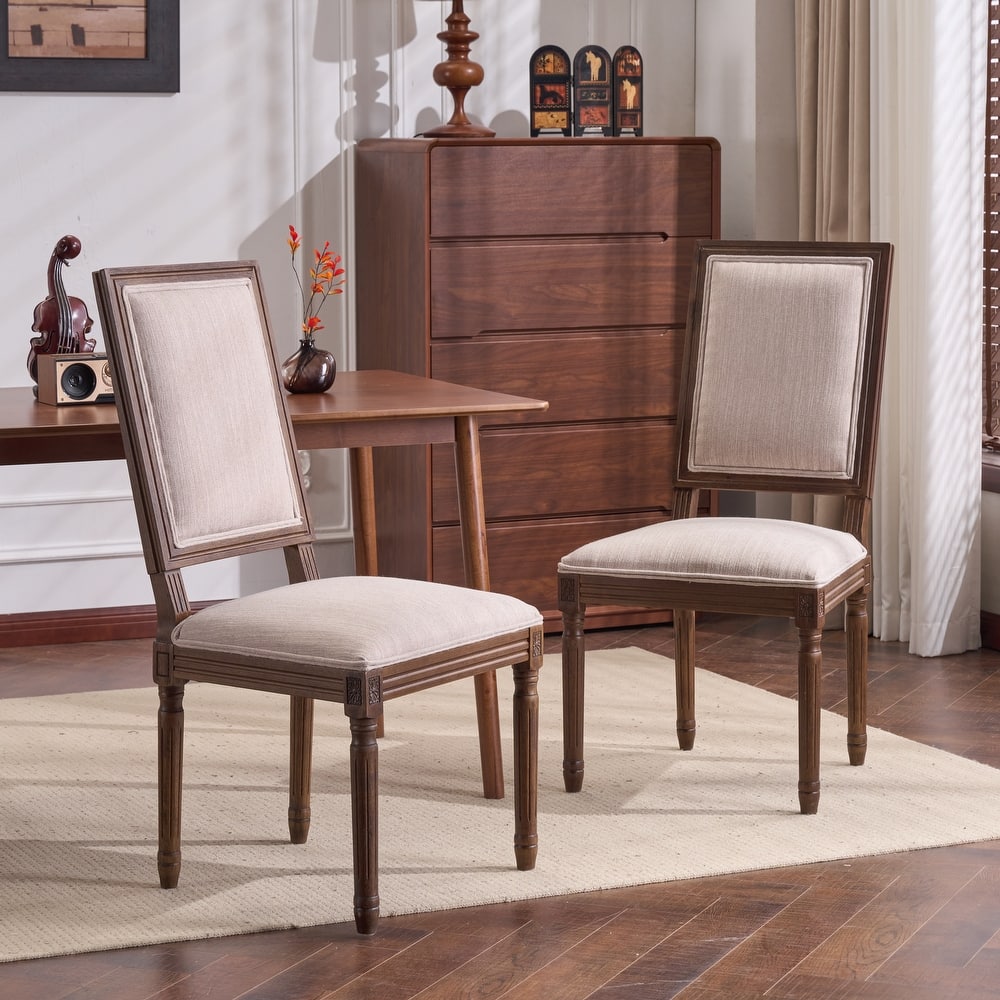 Christopher Knight Home - French Country Dining Chairs Set with Upholstered Backrest & Upholstered Seats with Fluted Legs