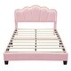 preview thumbnail 34 of 40, Full Size Upholstered Flower-Shape Bed with LED Light Strip & Ottoman,Sherpa Fabric Platform Bed with Wooden Slats Support,Pink