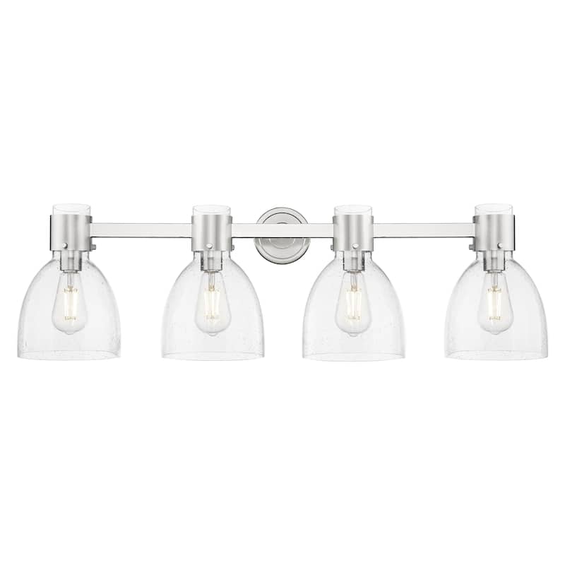 Innovations Lighting Downtown Urban - Lawton Bell - 4 Light 34" Wall-Mounted Bath Vanity Light - Satin Nickel, Seedy