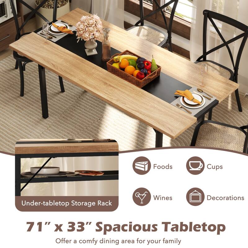 Gymax 71'' Long Large Wood Dinner Table 6 FT Dining Table w/