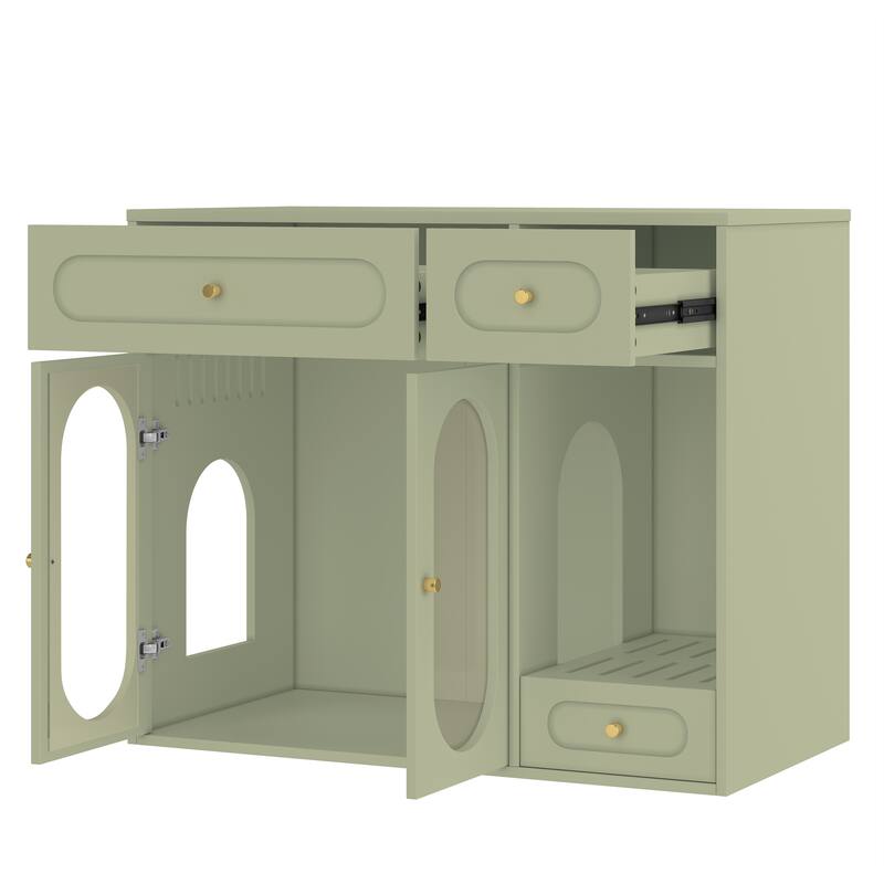 Cat Litter Box Enclosure with LED Light, Hidden Litter Box Furniture with Storage Drawers, Indoor Pet House with Acrylic Doors