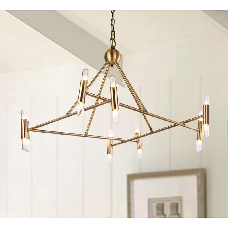 SAFAVIEH Lighting Mora Adjustable 16-Light LED Gold Chandelier - 36" x 36" x 21-93"