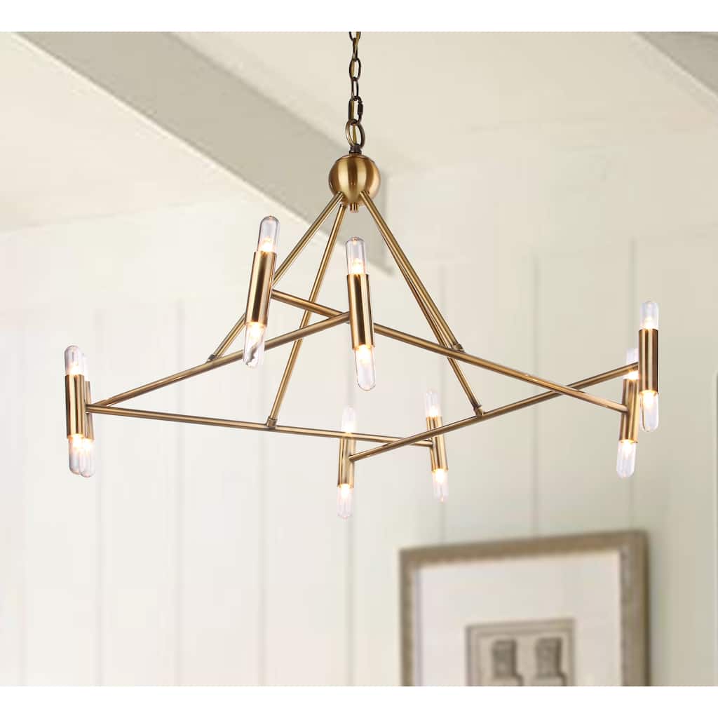 SAFAVIEH Lighting Mora Adjustable 16-Light LED Gold Chandelier - 36" x 36" x 21-93"