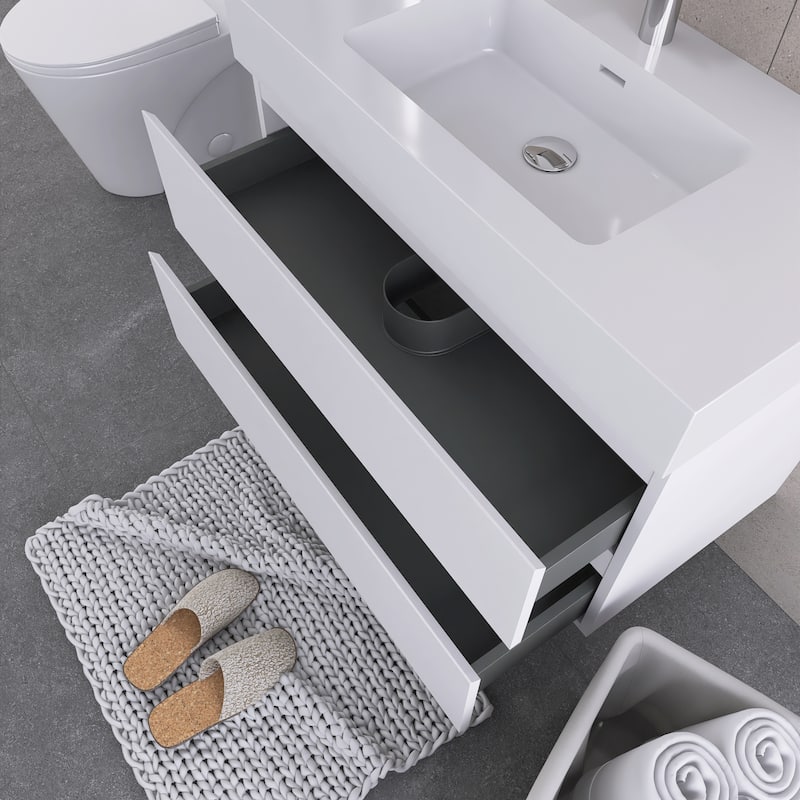 Floating Bathroom Vanity with Solid Surface Top