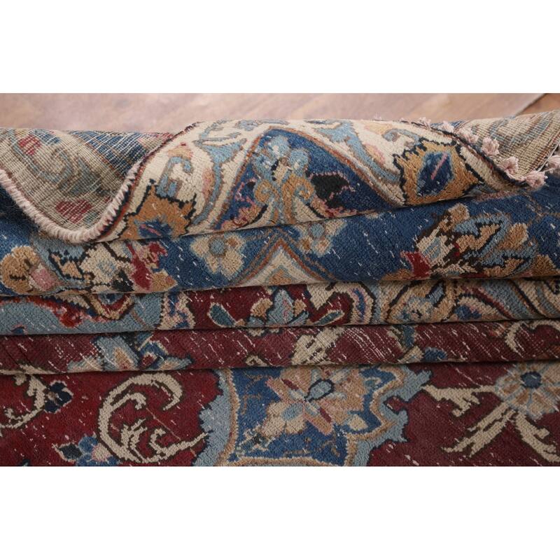 Distressed Mashad Persian Vintage Area Rug Hand-Knotted Wool Carpet - 8'5" x 11'5"