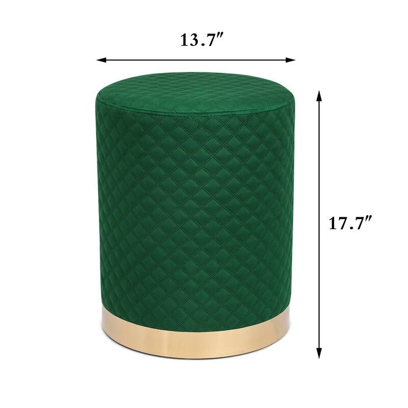 Adeco Width Round Velvet Ottoman Footstool with Gold Trim Soft Compact